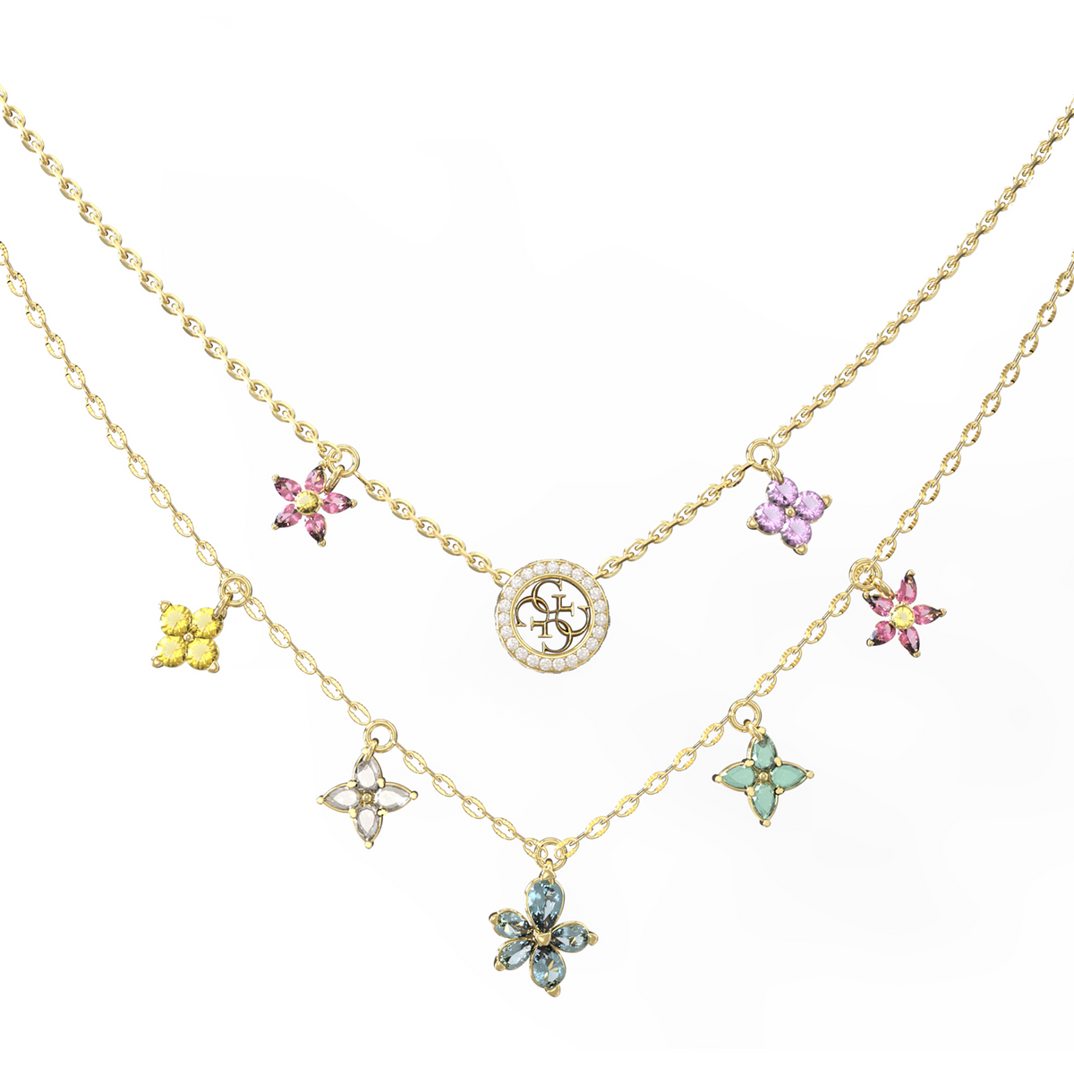 GUESS Secret Garden Double Layer Floral Necklace Gold Tone – JUBN06028JWYGMCT GUESS Secret Garden Double Layer Floral Necklace Gold Tone – JUBN06028JWYGMCT